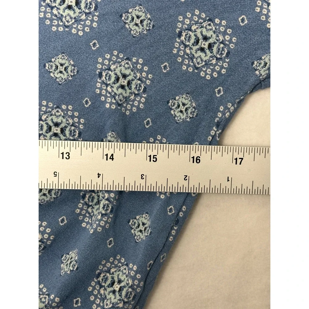 Free People Blue Medallion Print Ruched Button Front V-Neck‎ Blouse Top Womens M